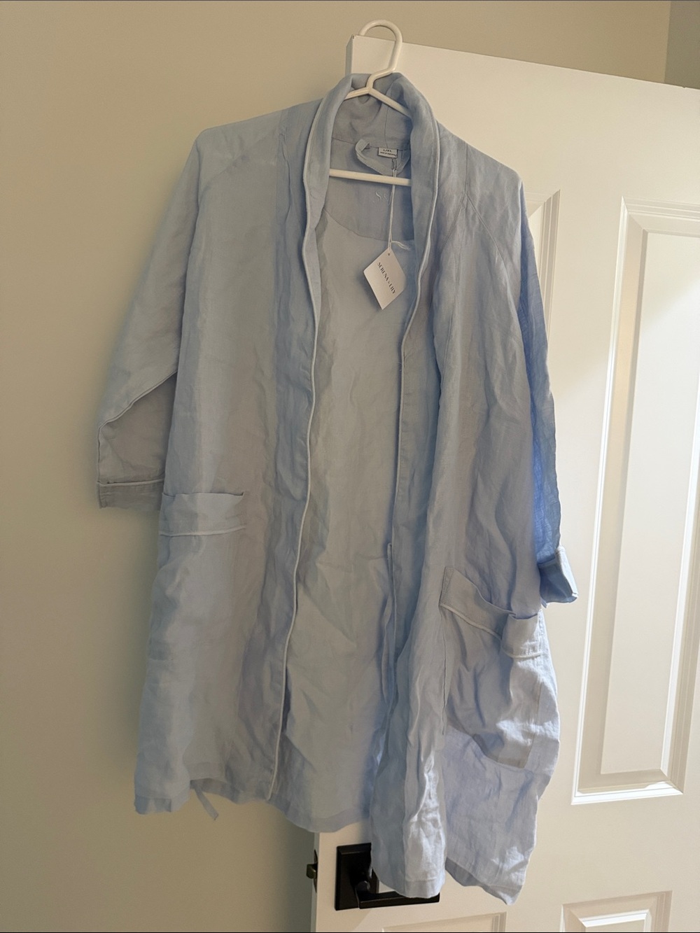 Serena & Lily Pale Blue Linen Open-Front Robe